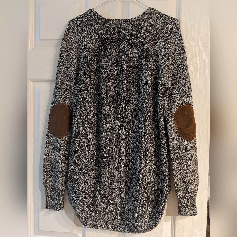 Women's Gray Sweater with Suede Elbow Patches